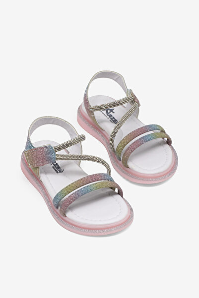 Tonny Black Children's Unisex Rainbow Glitter Sandals with Glitter Detail