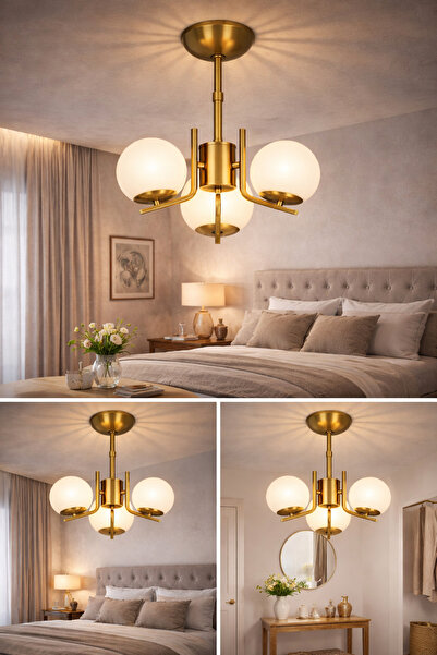 PRİMELUXRY SHOP AVİZE SALON MUTFAK ANTRE 3L Modern Cam Küre Sarkıt Avize