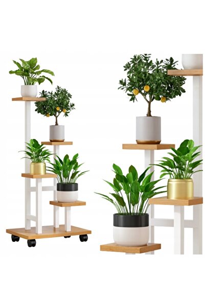 zola Flower pot stand, 4 shelves, swivel casters, metal/chipboard, 34x23x86 c...