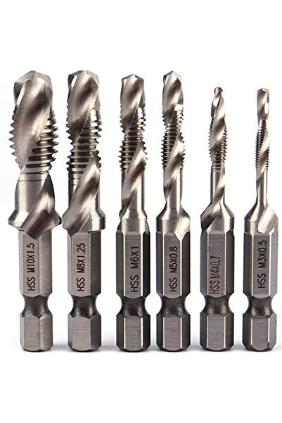 zola Set of 6 drill bits M3–M10, 1/4" hex shank, HSS, for drilling and threading