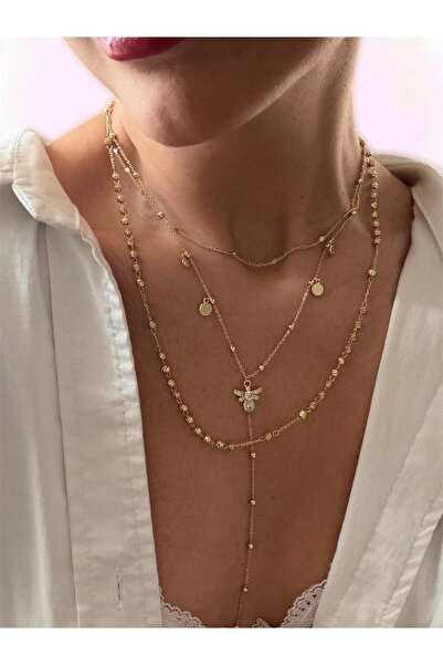 DGK COLLECTİON 14K gold renk,altın kaplama çoklu fashion kolye seti