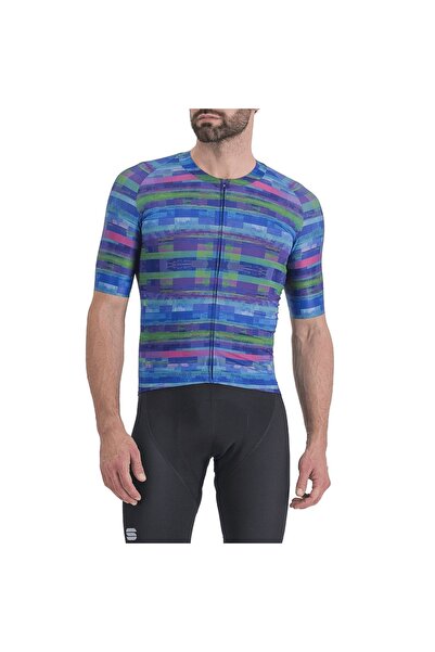 Sportful Tricou ciclism Glitch Bomber pentru bărbați - Albastru/Verde - XL