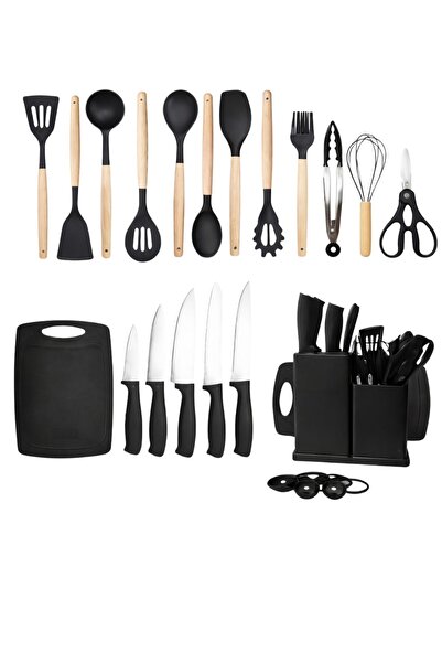 TSUMAB طقم أدوات مطبخ سيليكون مكون من 20 قطعة، يشمل سكاكين وحامل ولوح تقطيع -...