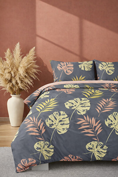 İQON Double Duvet Cover Set Leaf Gray Setçi̇ft