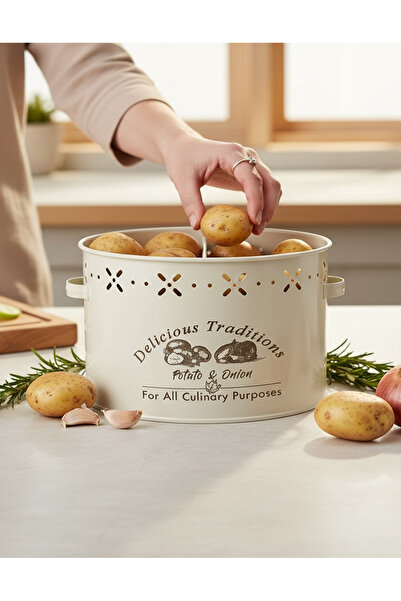 FeyzaDesign Metal bölmeli büyük saklama kabı, 18 lt, patates ve soğan için ideal