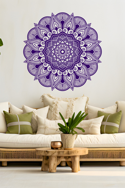SDİGİTAL Dekoratif Mandala Desenli Şeffaf Folyo Duvar Stickerı - 2 Ölçü ve 10...