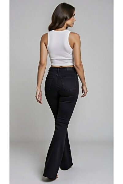 Rose Geniş Paça Palazzo Likralı Esnek Yüksek Bel Rahat Toparlayıcı Siyah Kadı...