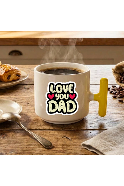 Finka Dekor كوب سيراميك مطبوع عليه عبارة I Love You Dad باللون الأصفر كهدية