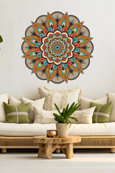 SDİGİTAL Dekoratif Mandala Desenli Şeffaf Folyo Duvar Stickerı - 2 Ölçü ve 10...