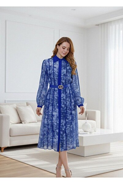 alqarat Aria Floral-Stripe Chiffon Midi Dress