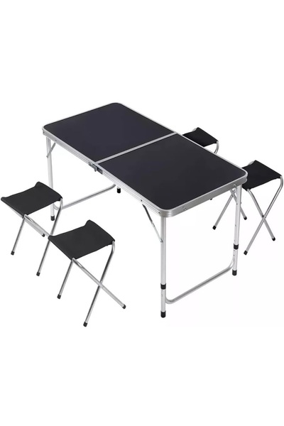 zola Folding camping table set + 4 chairs, adjustable 55–70 cm, 120x60 cm, al...
