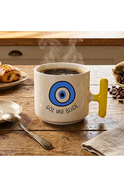 Finka Dekor كوب سيراميك مطبوع عليه 'I Have an Eye on You' باللون الأصفر، هدية...