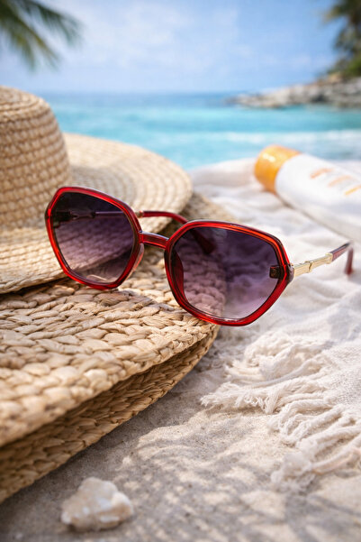 Memo Ochelari de Soare Oversized – Ramă Roșu Transparent & Lentile Degradé Mov