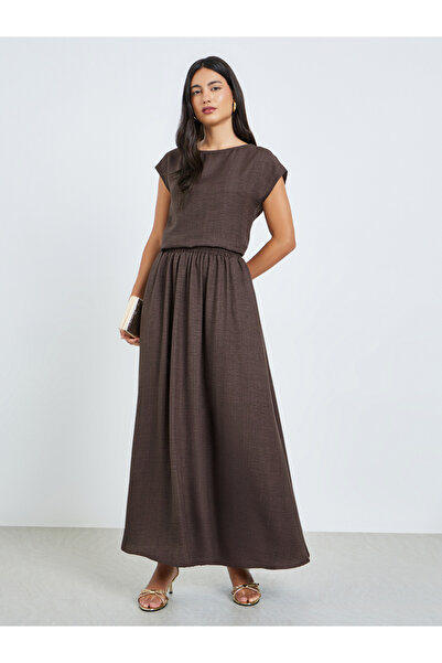 Styli Brown Solid A-Line Maxi Skirt