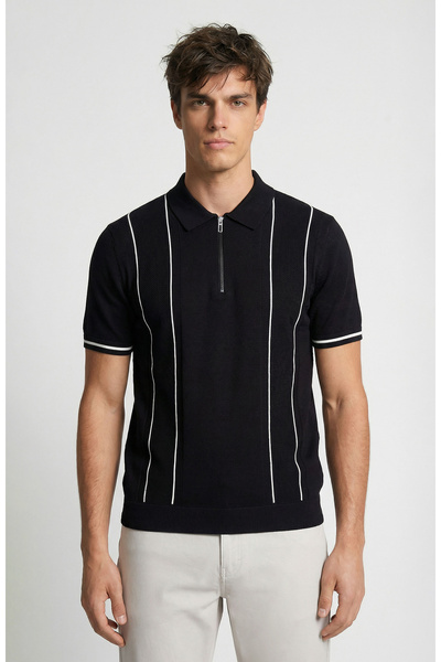 Network Siyah Polo Kazak Triko