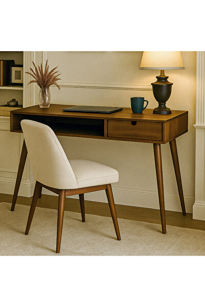 vornom Çekmeceli Ceviz Ahşap Çalışma Masası - Ev Ofis Çalışma Masası