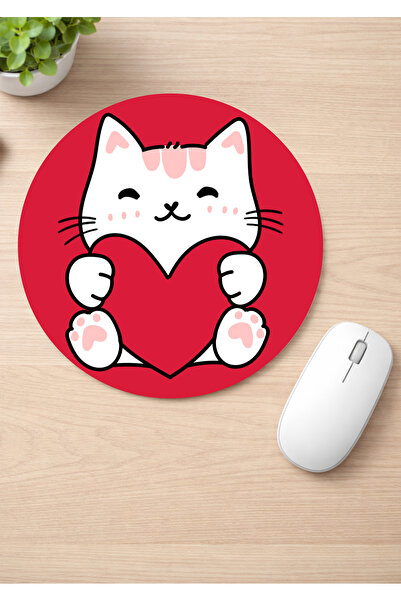 Eylül Design Cute Cat Printed Round Non-Slip Mousepad Ergonomic Mouse Pad