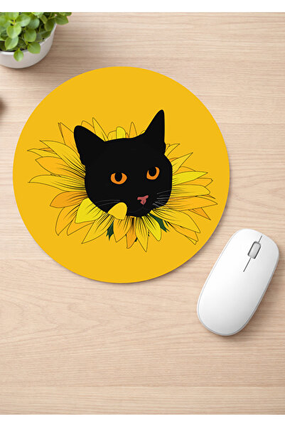 Eylül Design Cute Cat Printed Round Non-Slip Mousepad Ergonomic Mouse Pad