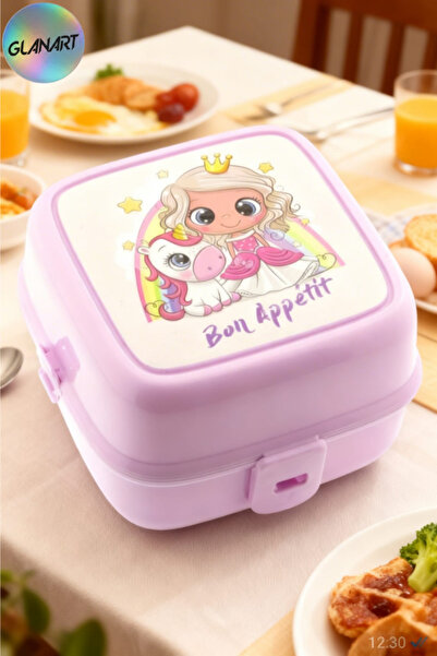 Glanart çocuklar için 4 bölmeli beslenme kutusu, beslenme kabı pembe