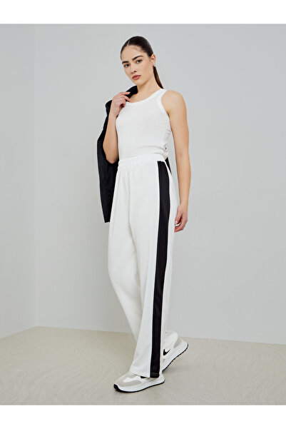 Styli White Wide Leg Joggers with Side Stripe
