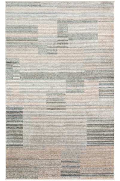 Cool Halı Still Mavi Vizon Bohem Çizgili Modern % 100 Tencel İplik Doğal El D...