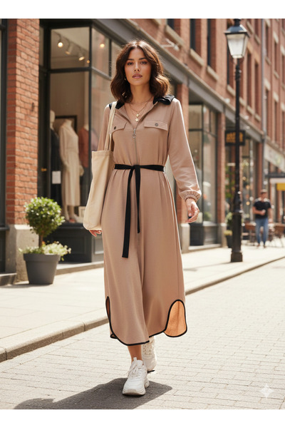 QUBERZ Zipper Detailed Long Dress - Comfortable Fit Modern City Style Trendy ...