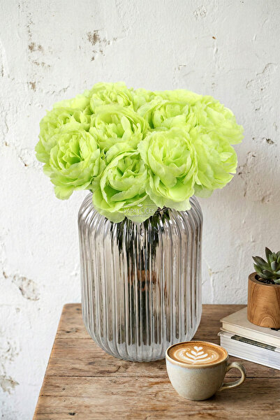 Yapay Çiçek Deposu Artificial Flower 7-Piece Tea Rose Bunch 30 cm Light Green