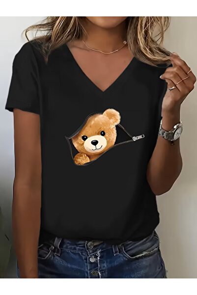 yombaa Tricou cu mânecă scurtă și decolteu în V pentru femei - Bluză moale cu...