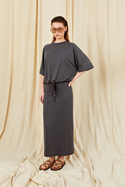 TENA Women's Anthracite 164 Modal Suit with Raglan Sleeves, Tie Hem, Blouse a...