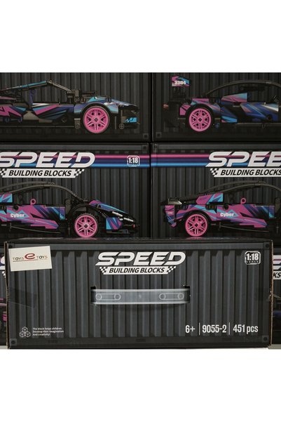 SPEED Building Blocks 1:18 Scale Pull-Back Black Race Car - 451 Piece Technical Block Set