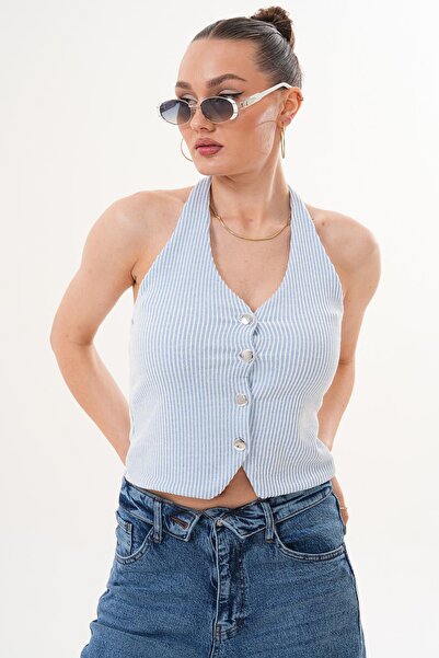 ŞİMAL Women's Stripe Detailed Halter Neck Vest 260089 -