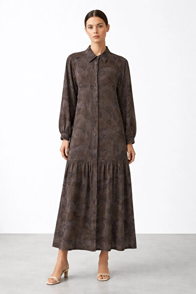 Nuss 2038 Silk Cupra Marbled Pattern Dress - Brown