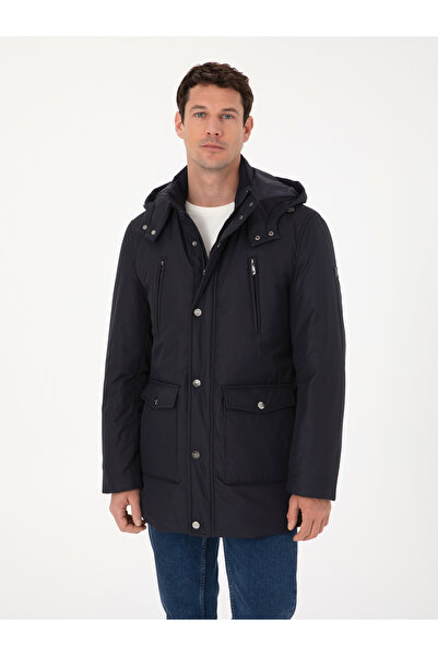 Cacharel Navy Blue Regular Fit Hooded Coat 50311424-Vr033