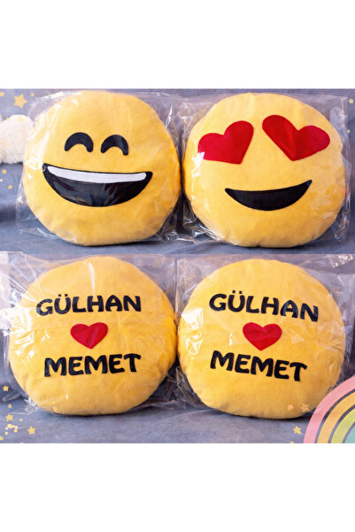 SefDen Lazer Kesim Atölyesi Kişiye Özel Emoji Yastık Gülen Yüz Kalpli Hediyel...