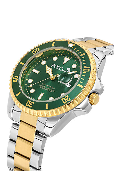 Polo Air Men's Wristwatch with Lens Calendar Gold Silver Green Color Pl-7073E10X