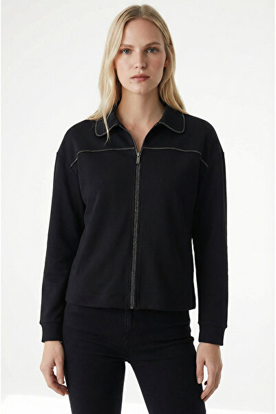 Allyco Φούτερ με φερμουάρ, μακρυμάνικο, με γυαλιστερές ρίγες, κανονικής πλέξης