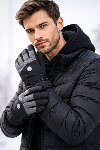 CosmoOutlet Men's Black-Smoked Outdoor Touchscreen Gloves Waterproof Winter N...