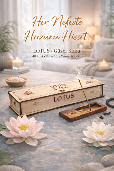 Flow Home Doğal Lotus Tütsü ,40 Adet Ahşap Kutulu Çubuk Tütsü, 60 Dakika Uzun...