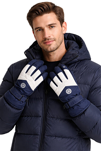 CosmoOutlet Men's Navy Blue-White Outdoor Touchscreen Gloves Waterproof Winte...