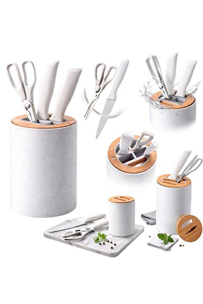 TSUMAB طقم سكاكين ومقص كامل مع حامل تخزين عصري - شفرات من الفولاذ المقاوم للصدأ