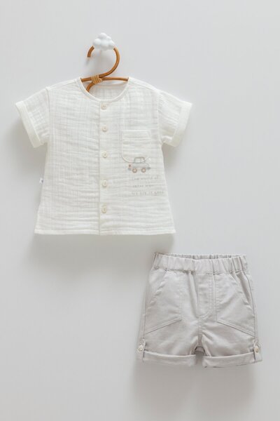 Caramell New Linen Double Set for Ages 3-18 Months - Gray