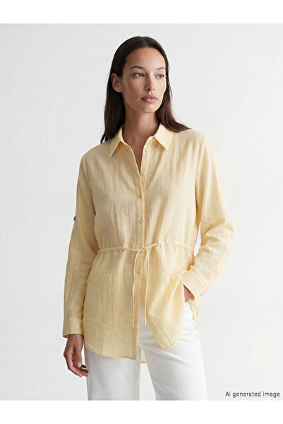 LC Waikiki LCW STUDIOS Κίτρινο Oversize Γυναικείο Πουκάμισο Τουνίκ Dobby