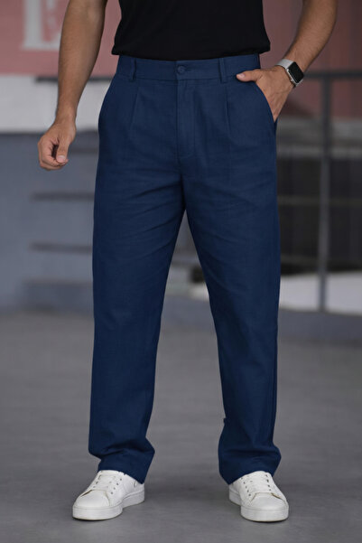 Bürke Double Pleated Navy Blue Color Half Elastic Waist Quality Comfortable C...