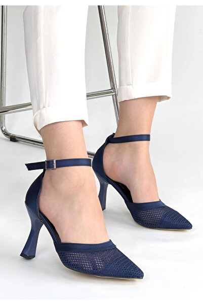 ARMÜZ Keny Navy Blue Satin Heeled Shoes