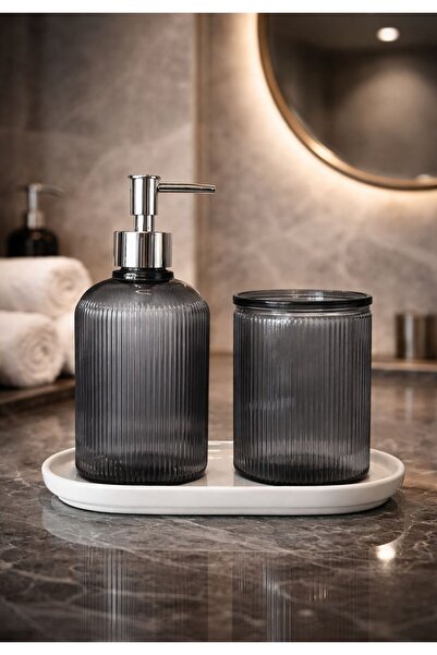 ANGDESİGN İnci̇ Glass 2-Piece Bathroom Set - Glass Liquid Soap Dispenser and ...