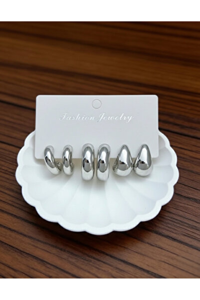 Ervalina 3 Pairs Basic Hoop Drop Earring Set