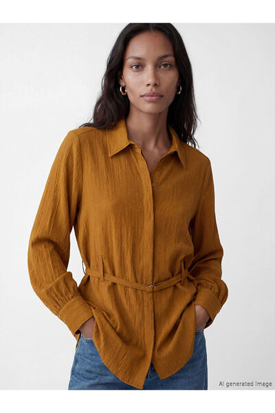 LC Waikiki Yellow Belt Pack Oversized Dobby Women's Shirt Tunic