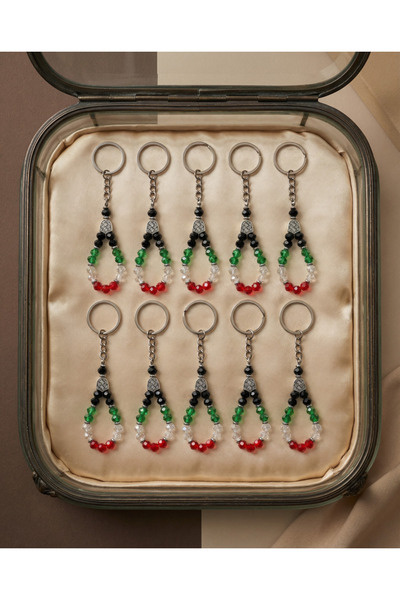 Zaytoon 10-Piece Palestine Flag Colorful Crystal Stone Handmade Keychain Unis...
