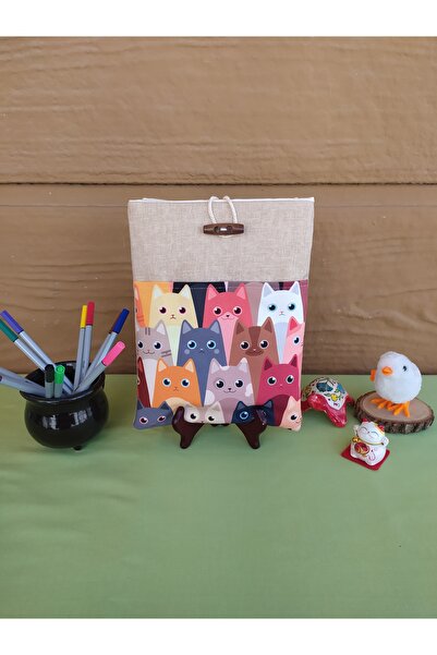Talay Accessories Colorful Cat Patterned Tablet Case Beige Linen Look, Fabric...
