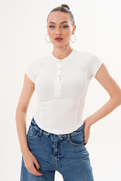 ŞİMAL Bluză tip camisolă pentru femei, cu guler în V și nasturi, 260032